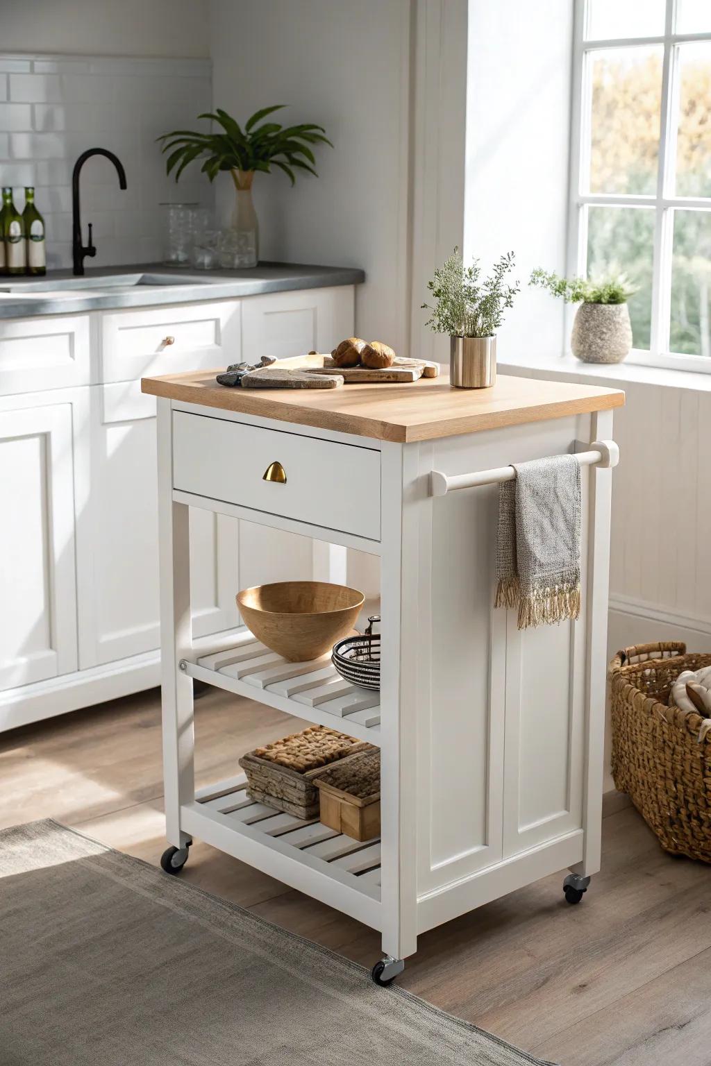 Pull-out tabletop island: extra landing space for baking, then slides away for calm.