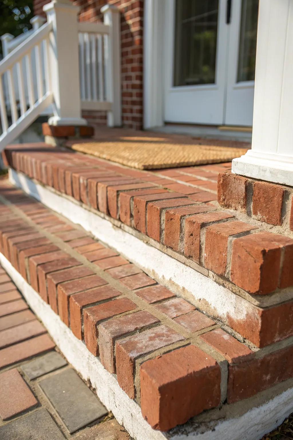 Freshly cleaned brick steps + a simple mat—an instant, timeless upgrade for an old porch.