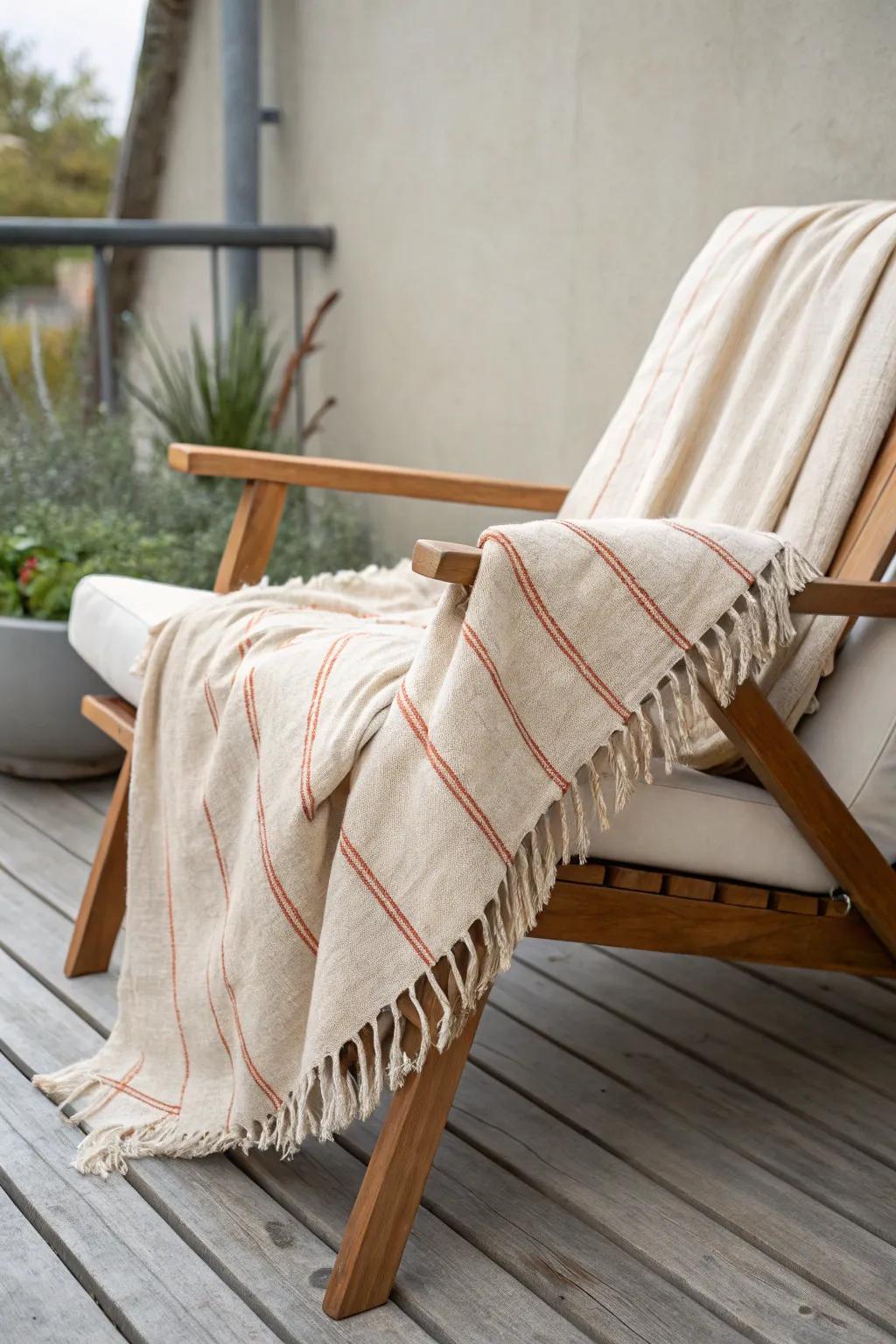 Layer outdoor pillows and a cozy throw for breezy evenings—soft, intentional, and inviting.