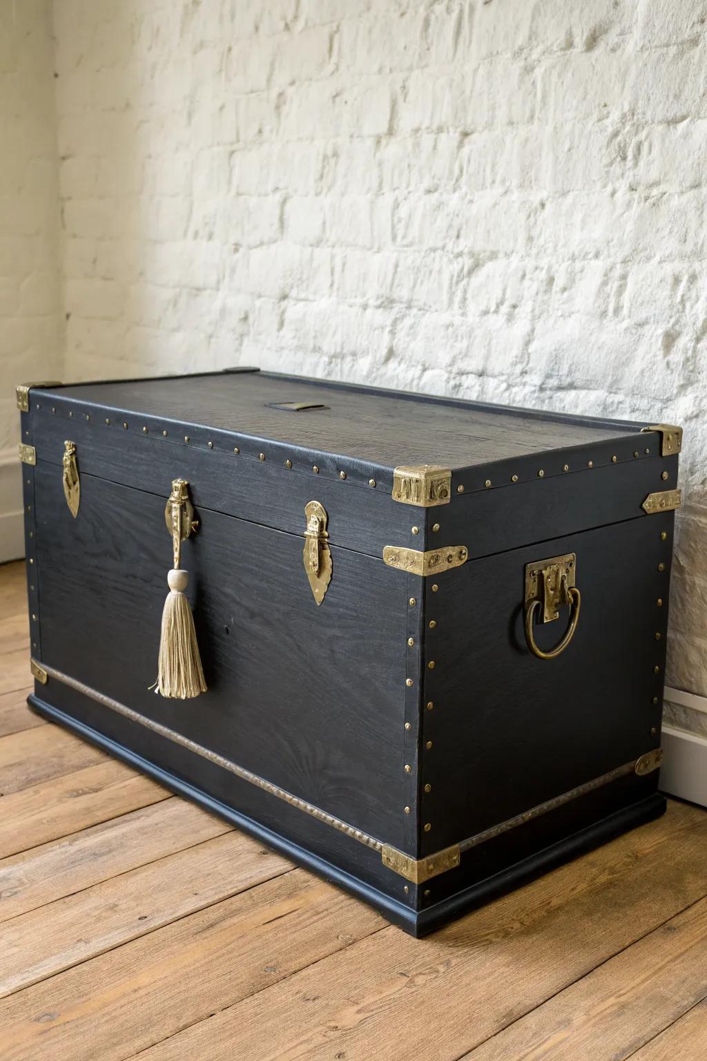 Matte black trunk makeover: sleek, modern, and perfect for hiding entryway scuffs.