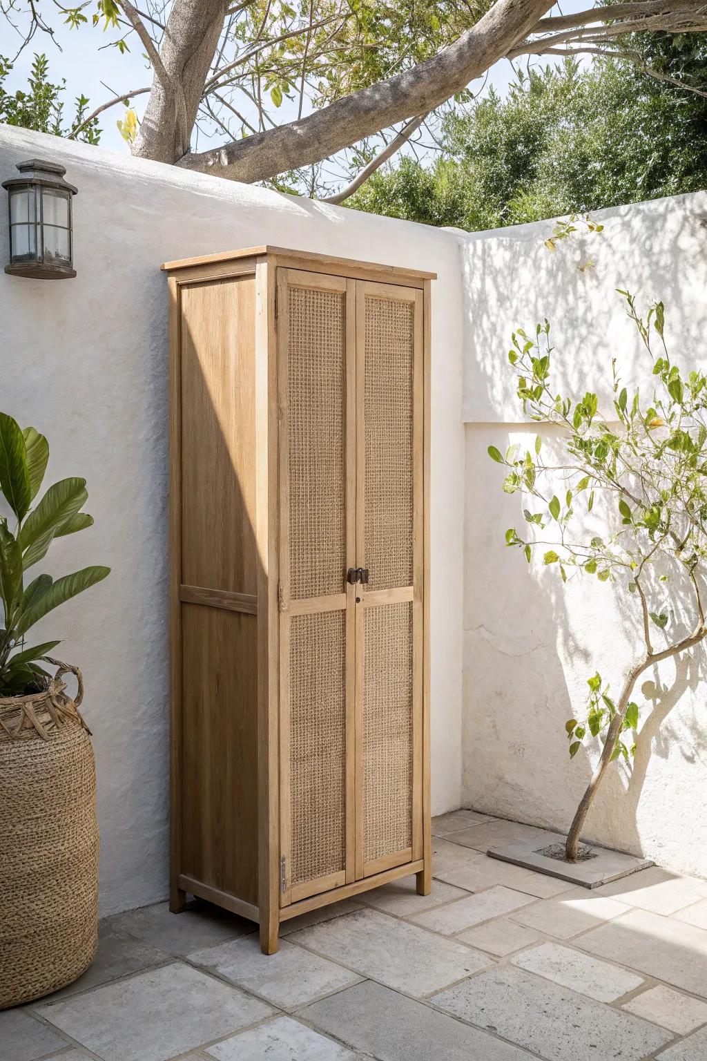 Tall slim patio cabinet: store tools and extra planters vertically, keeping the floor clear.
