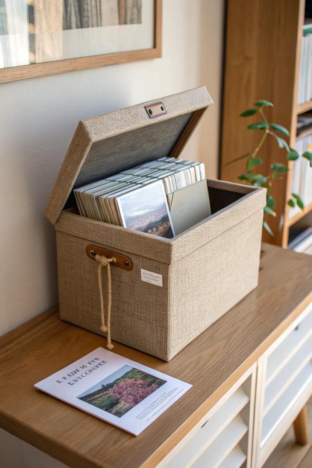 Go vertical: a shoebox-style photo library that stores more prints in less shelf space.