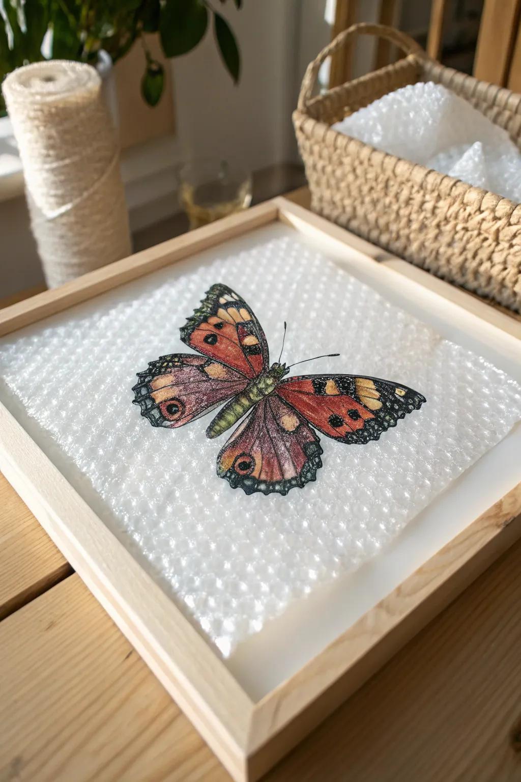 Transforming bubble wrap into a masterpiece: Discover the art of textured butterfly prints!