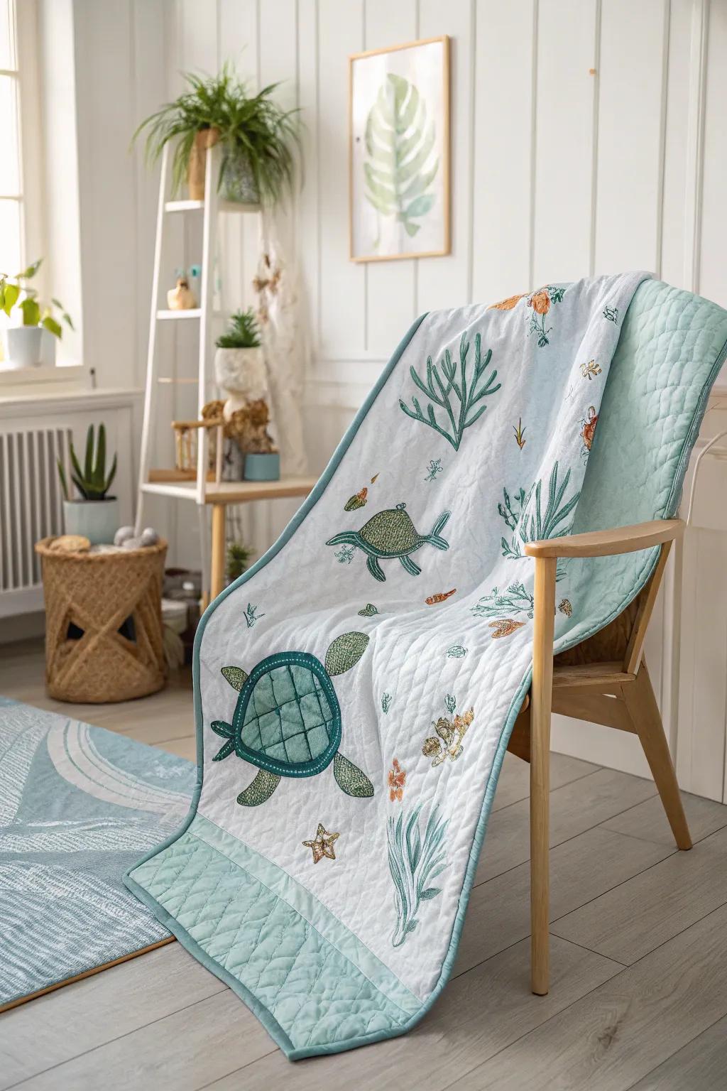 Dive into a sea of creativity with this enchanting under-the-sea quilt!