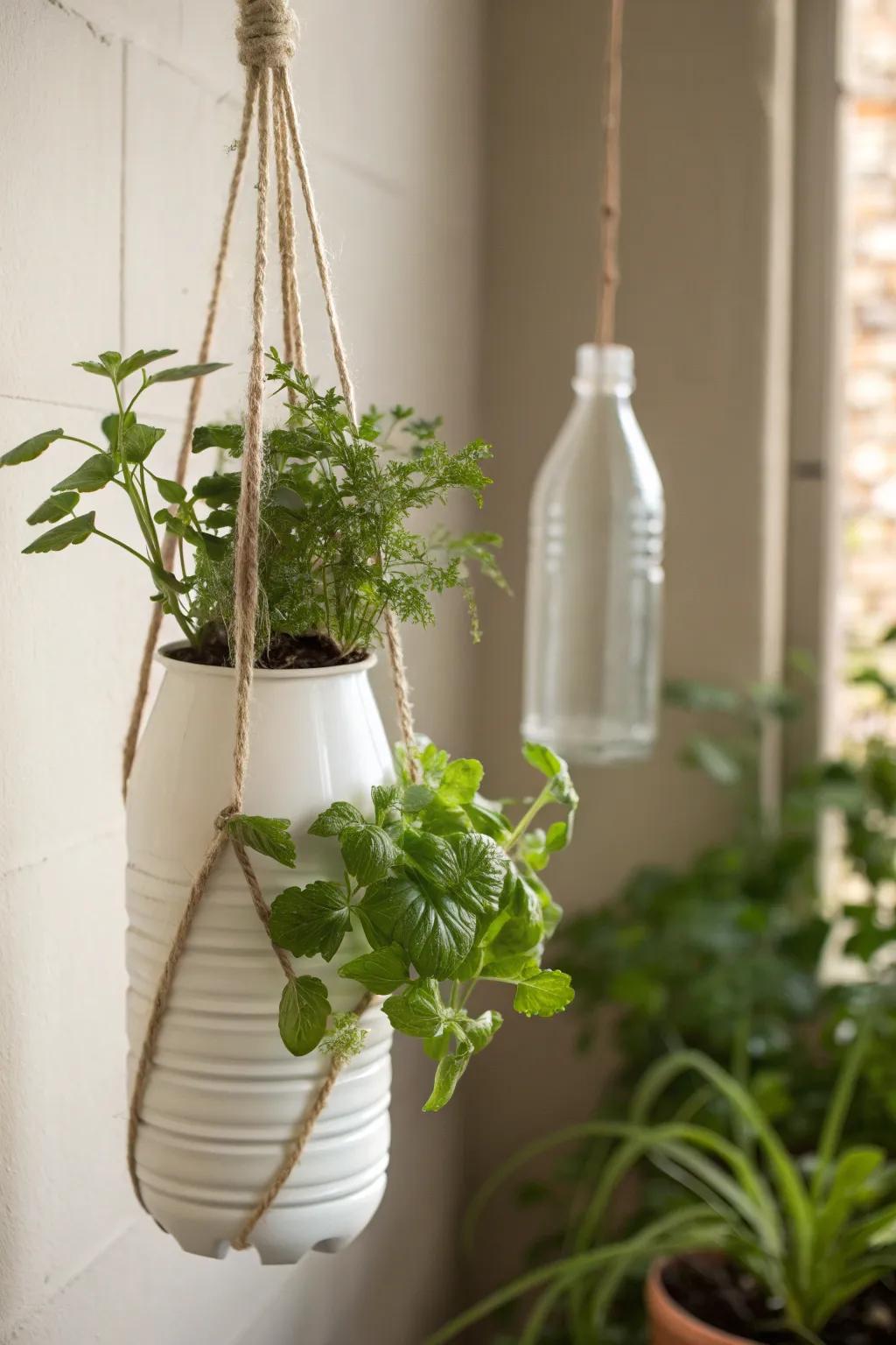 Transform waste into wonder with these chic plastic bottle planters. Perfect for adding a touch of green to your minimalist space!