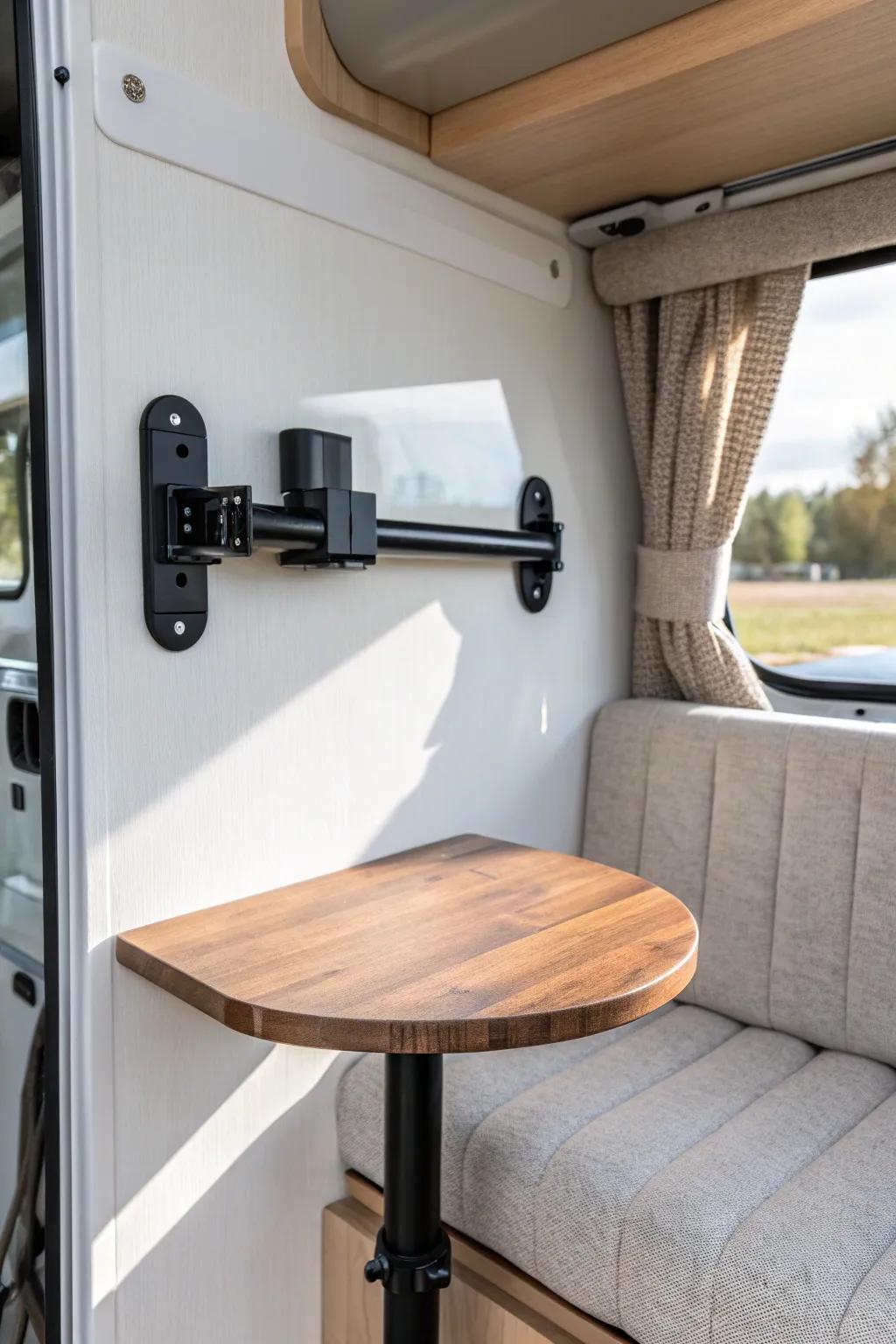 Swing-away swivel table mount: dine comfortably, then tuck it away to free floor space.