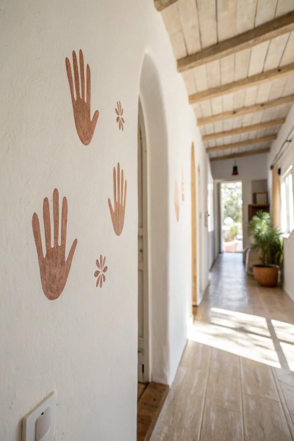 A subtle handprint wall spot turns your hallway into a quick, calming push-up break.