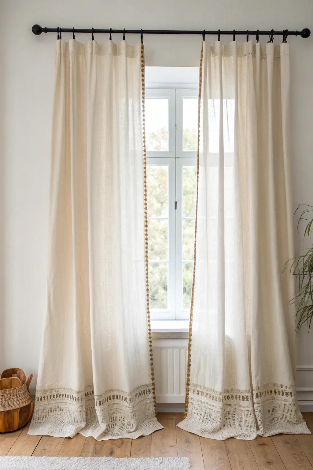 Hang curtains near the ceiling to instantly make small windows feel taller and the room airier.