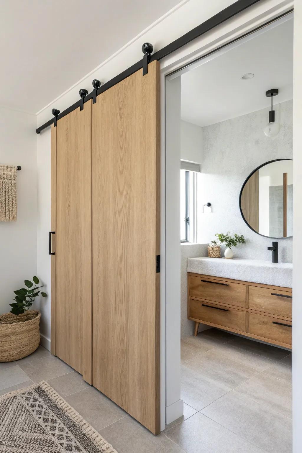 Top-hung sliding door = no bottom track, so your bathroom floor stays easy to mop.