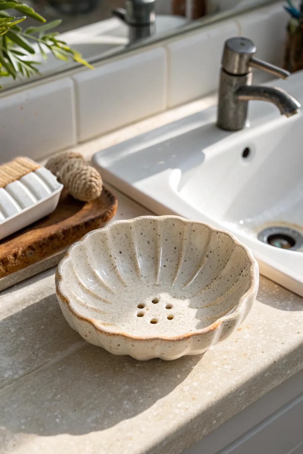Swap the bottle for a pretty draining soap dish to keep your sink counter calm and clutter-free.