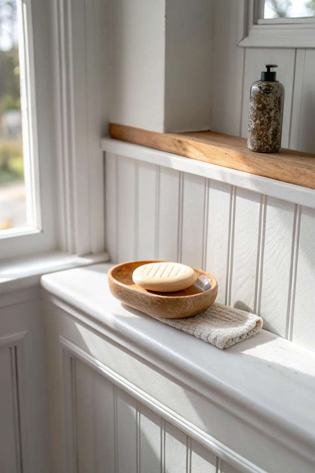 A slim cap ledge adds a clutter-free perch—perfect for one pretty soap tray in a small bath.