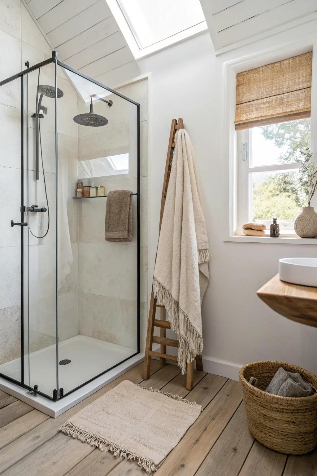 A single frameless glass panel keeps splash in check and makes a small en suite feel open.