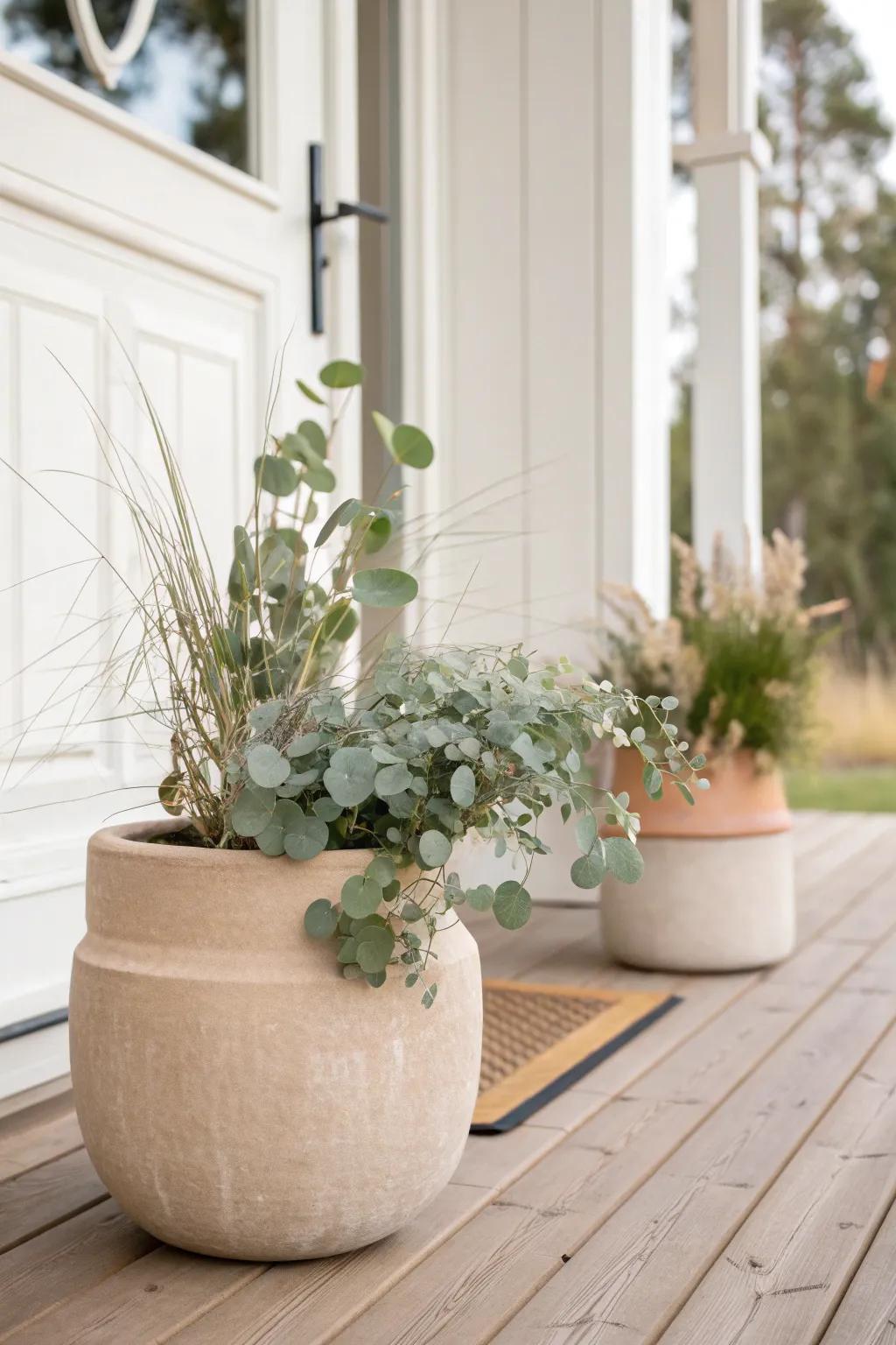 Instant curb appeal: mirror matching planters by the door for a luxe, balanced entry.