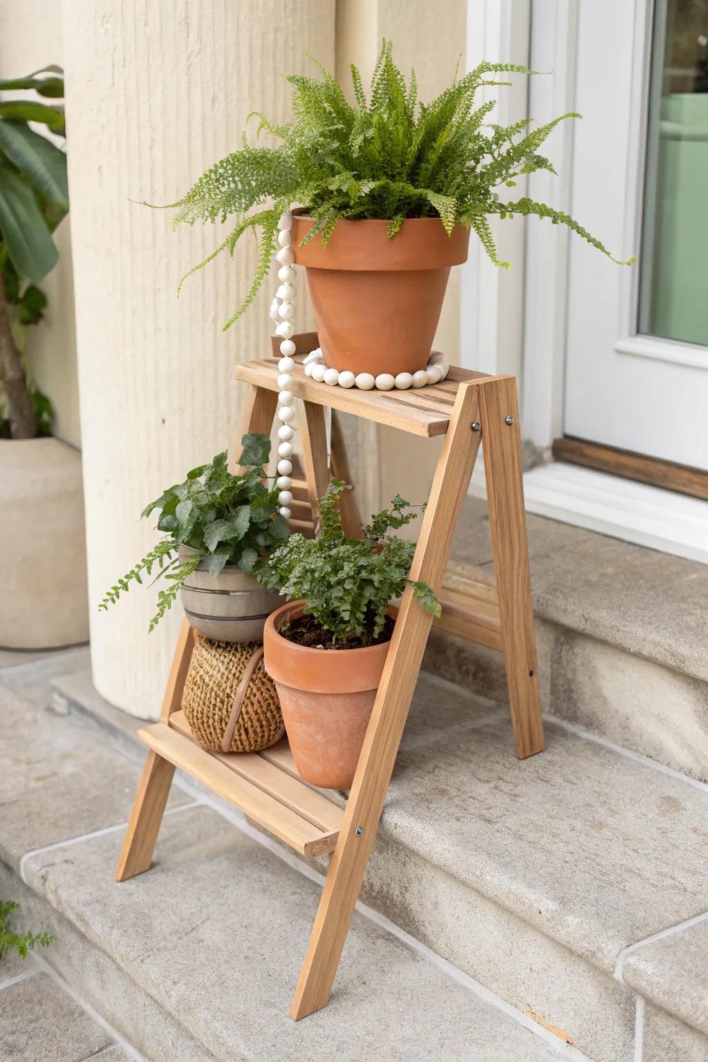 A simple two-step plant tier creates a lush “waterfall” look on the tiniest front step.