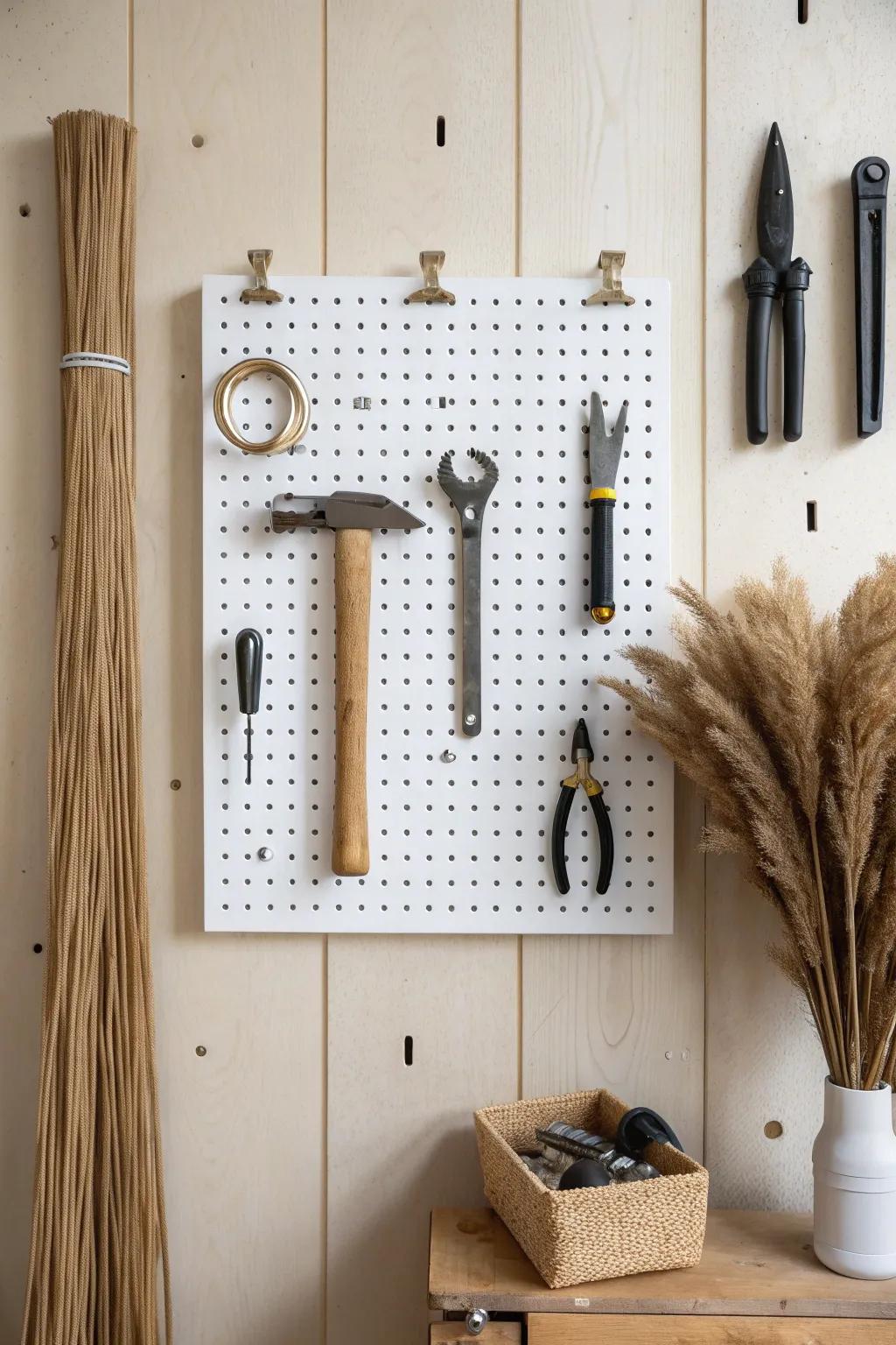 Classic pegboard perfection—every tool in sight, outlined, and beautifully organized in a tiny garage.