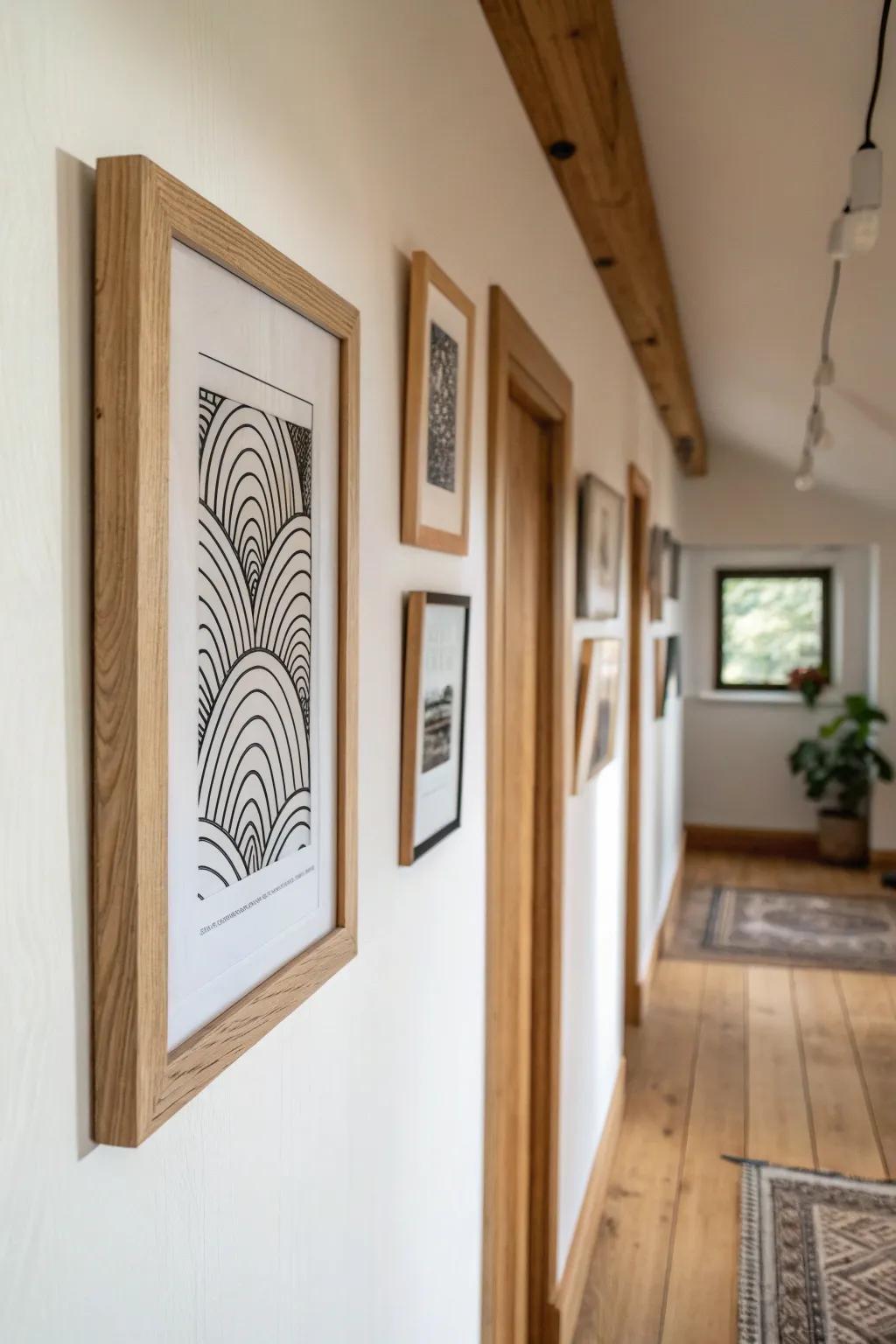 Start a small hallway gallery wall with one statement frame—cohesive, minimal, and full of charm.