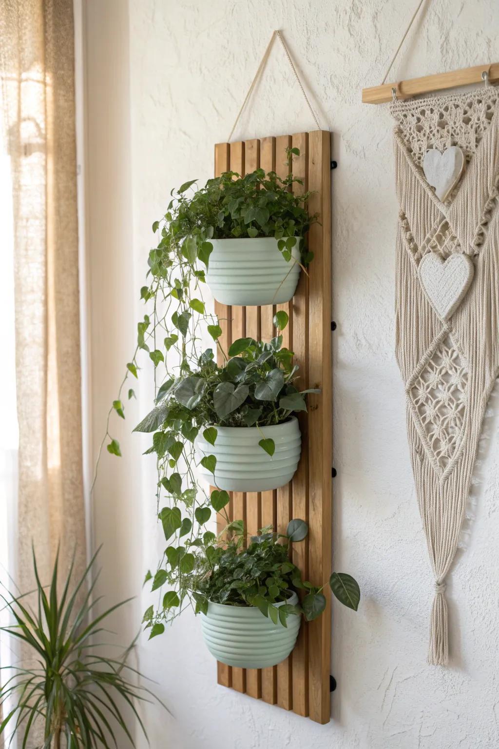 Go vertical: a handcrafted green wall that adds lush life without taking up floor space.