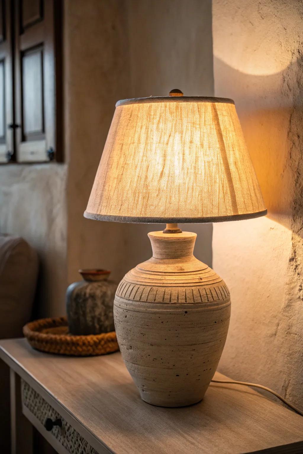 Warm, low lamp glow turns even a tiny corner into a calm meditation retreat at night.
