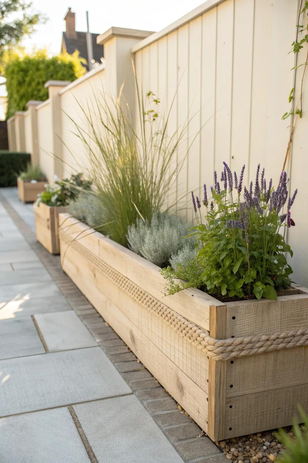 Perimeter planting keeps the center open—one sleek border planter, big backyard impact.