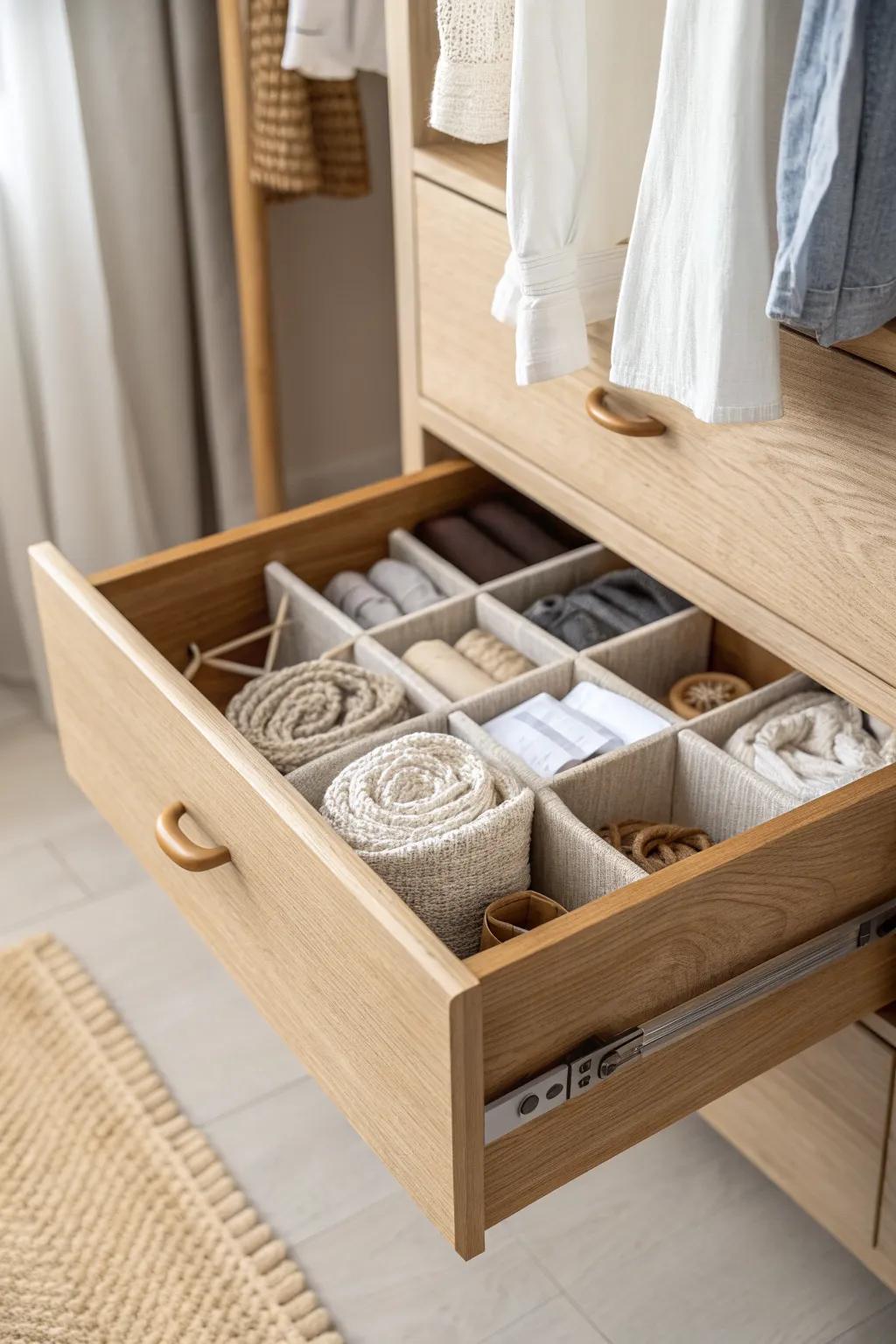 A dedicated drawer zone keeps small items tidy—minimal, warm, and perfectly calm.