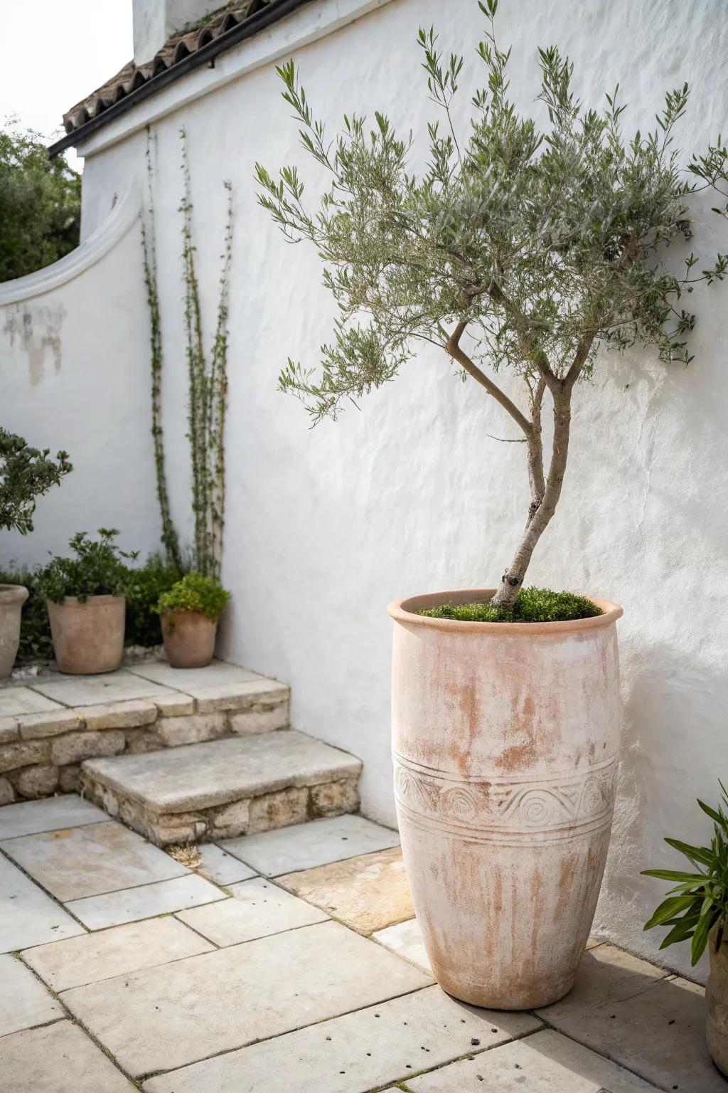 One oversized planter makes a tiny walled garden feel calm, curated, and effortlessly chic.