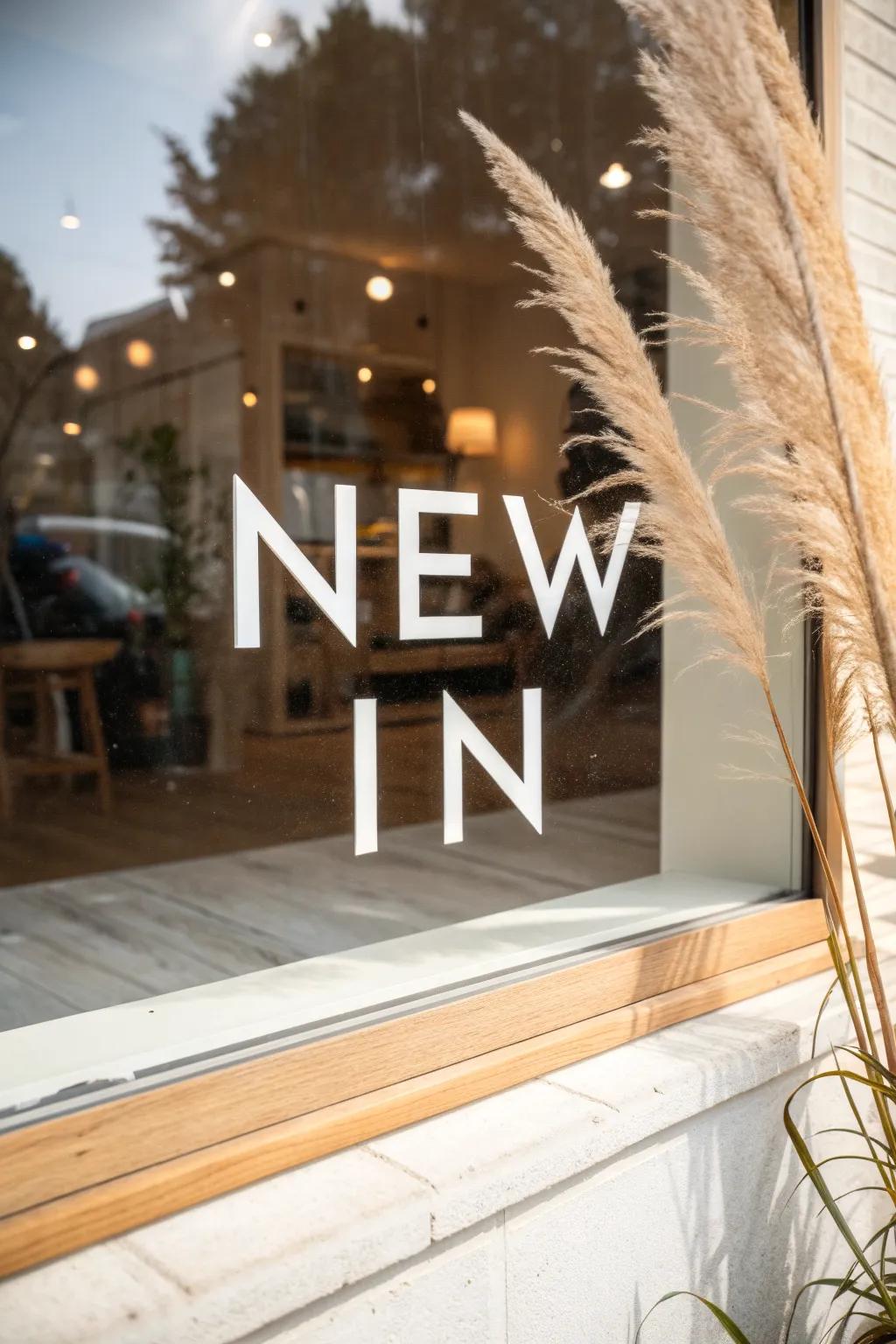 Bold clean window typography that stops foot traffic—minimal, modern, and instantly readable.