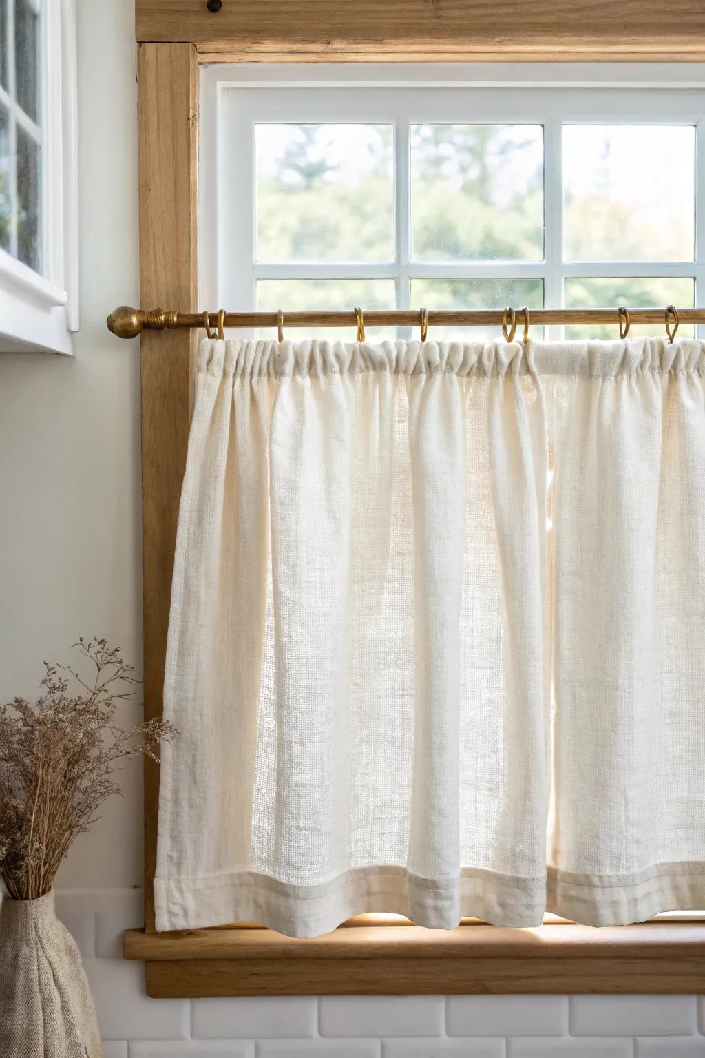 A linen café curtain adds instant privacy—while keeping your small window bright and airy.
