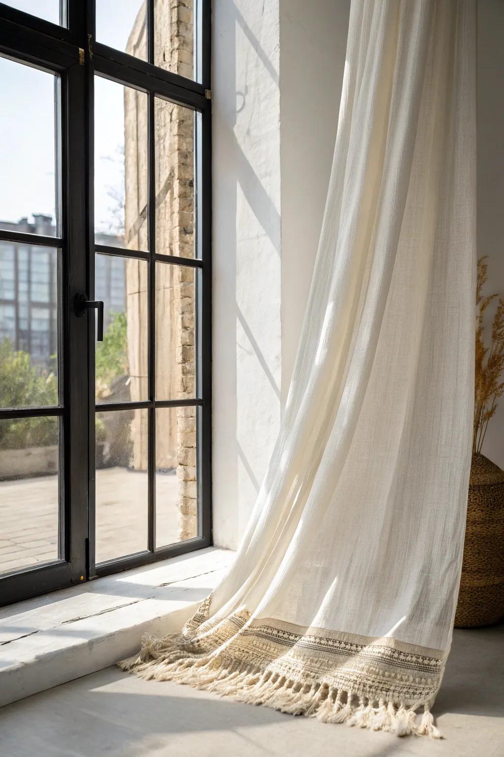Sheer linen curtains soften your studio and let daylight flood every corner—bright, airy, calm.
