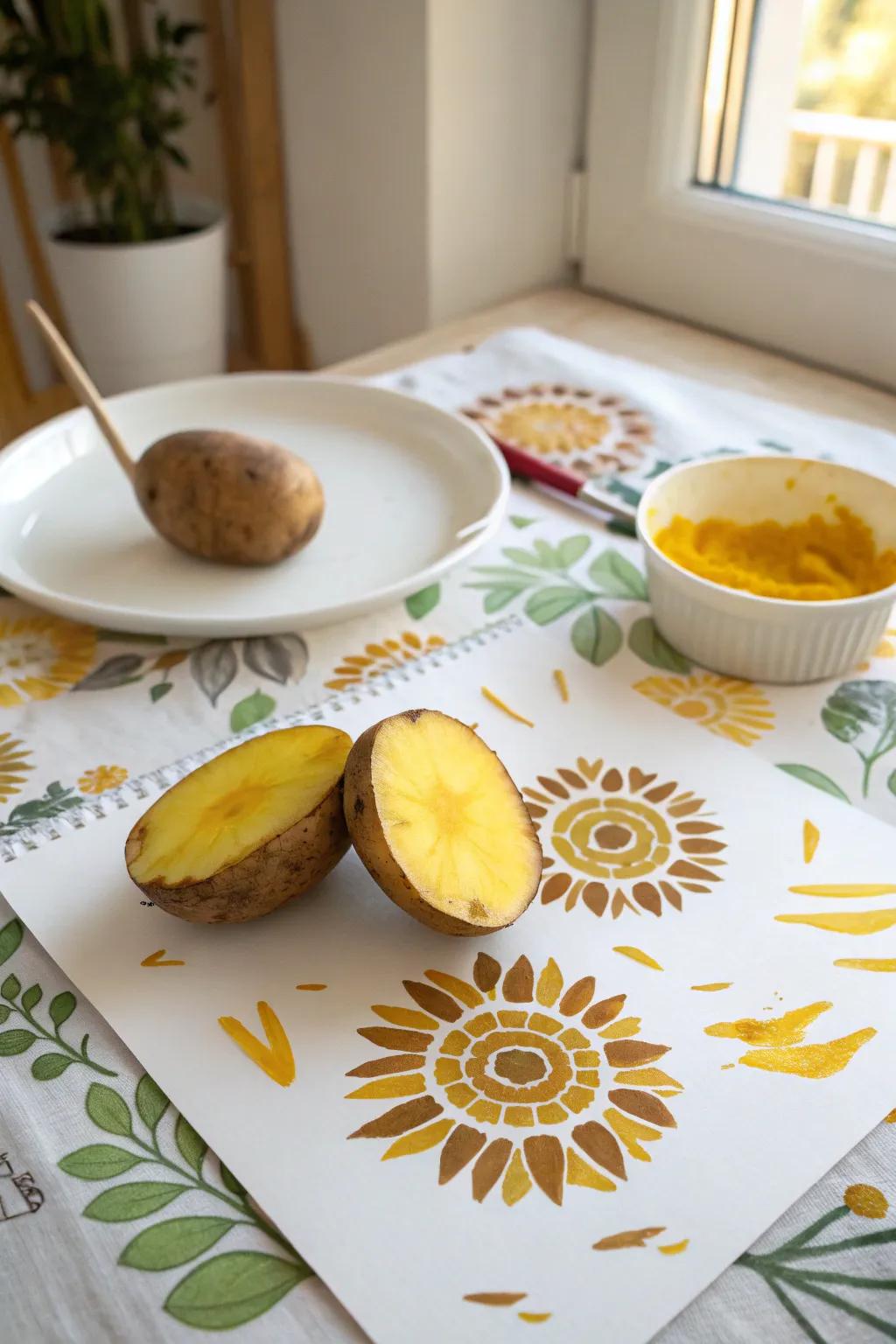 Unleash your child's creativity with this charming potato sunflower stamp!