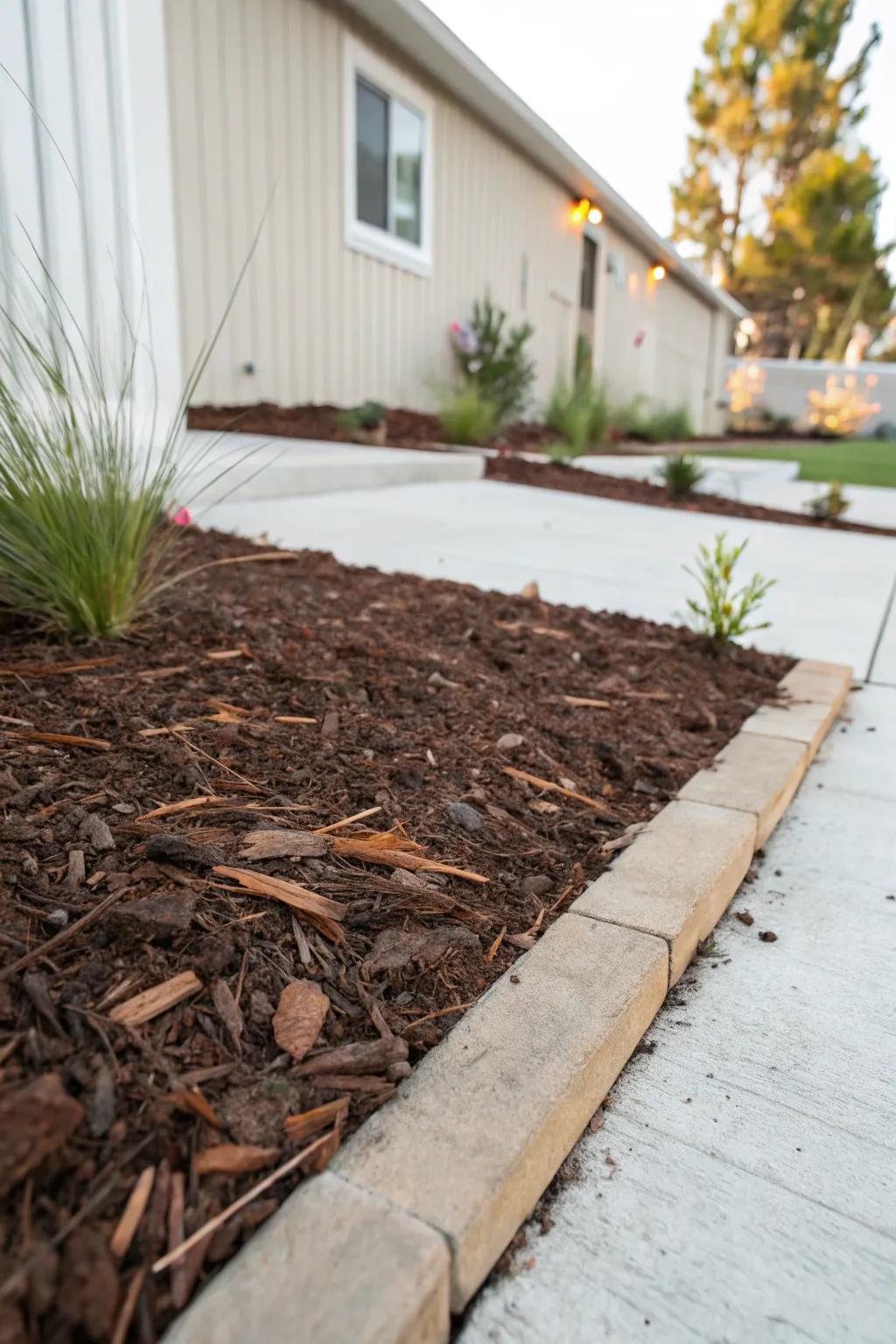 A dark mulch border with a razor-sharp edge makes even tiny yards look professionally designed.