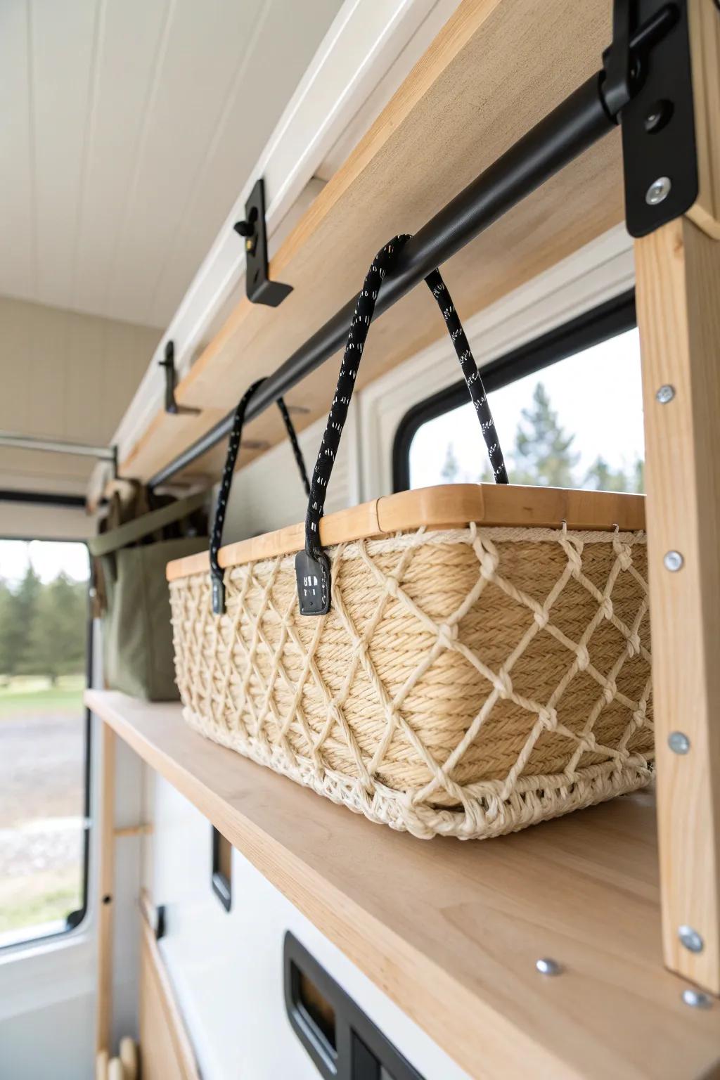 Cargo netting keeps your basket secure on the road—minimal, sturdy, and beautifully simple.