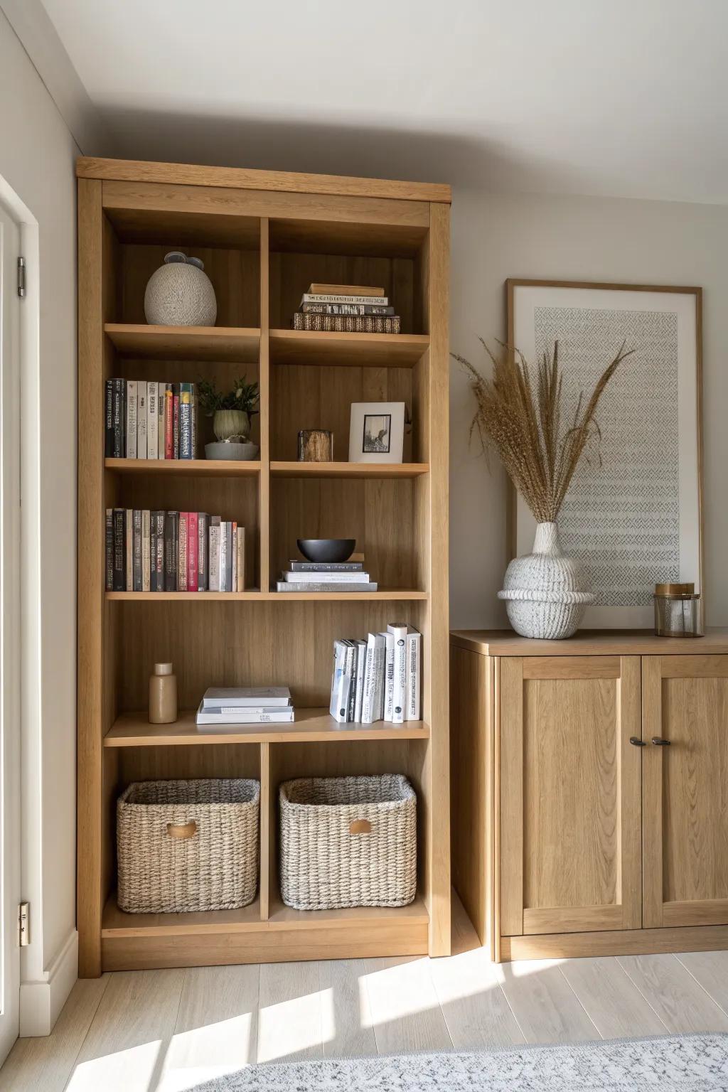 Floor-to-ceiling bookcase: display your prettiest pieces at eye level, hide the rest up top.