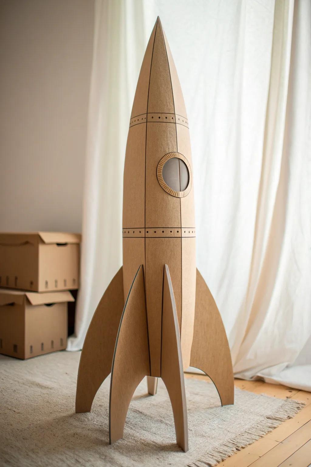 Launch into creativity with this charming DIY cardboard rocket ship, where imagination meets craftsmanship.