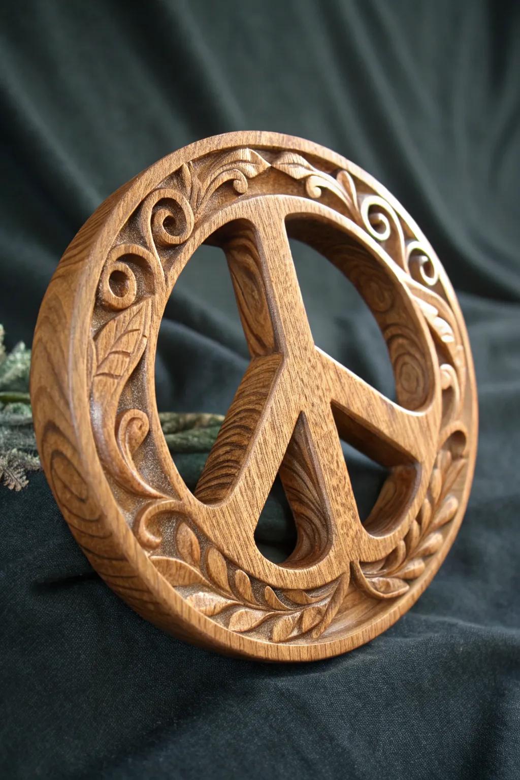 Embrace serenity with this intricately carved wooden peace symbol, a perfect blend of artistry and spirituality.