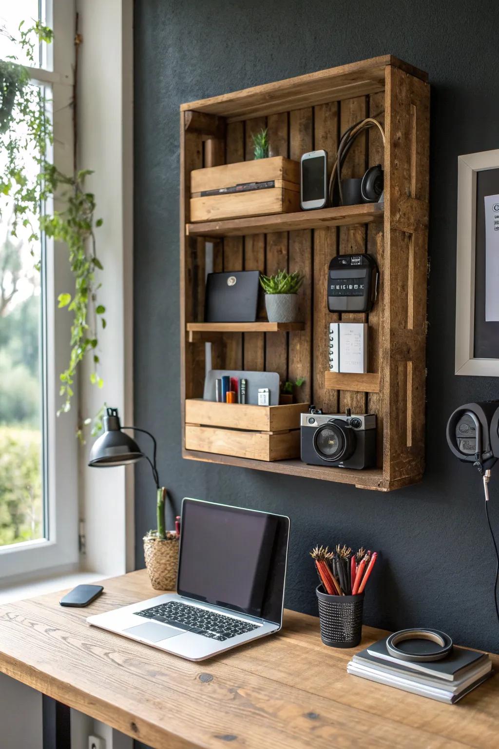 Elevate your home office with rustic charm and practicality.