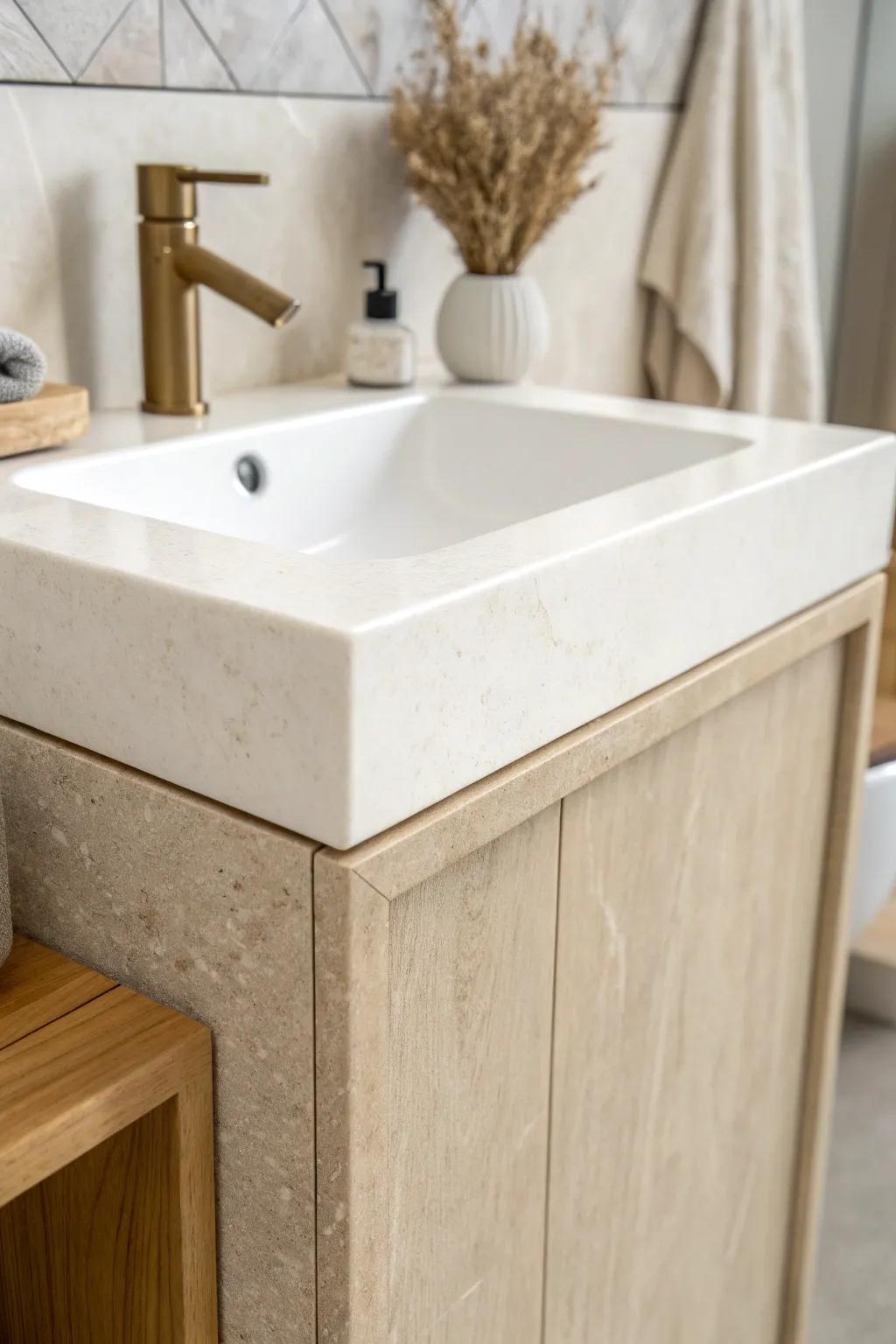 A sleek side splash turns a 5-inch vanity gap into a clean, water-safe finish.
