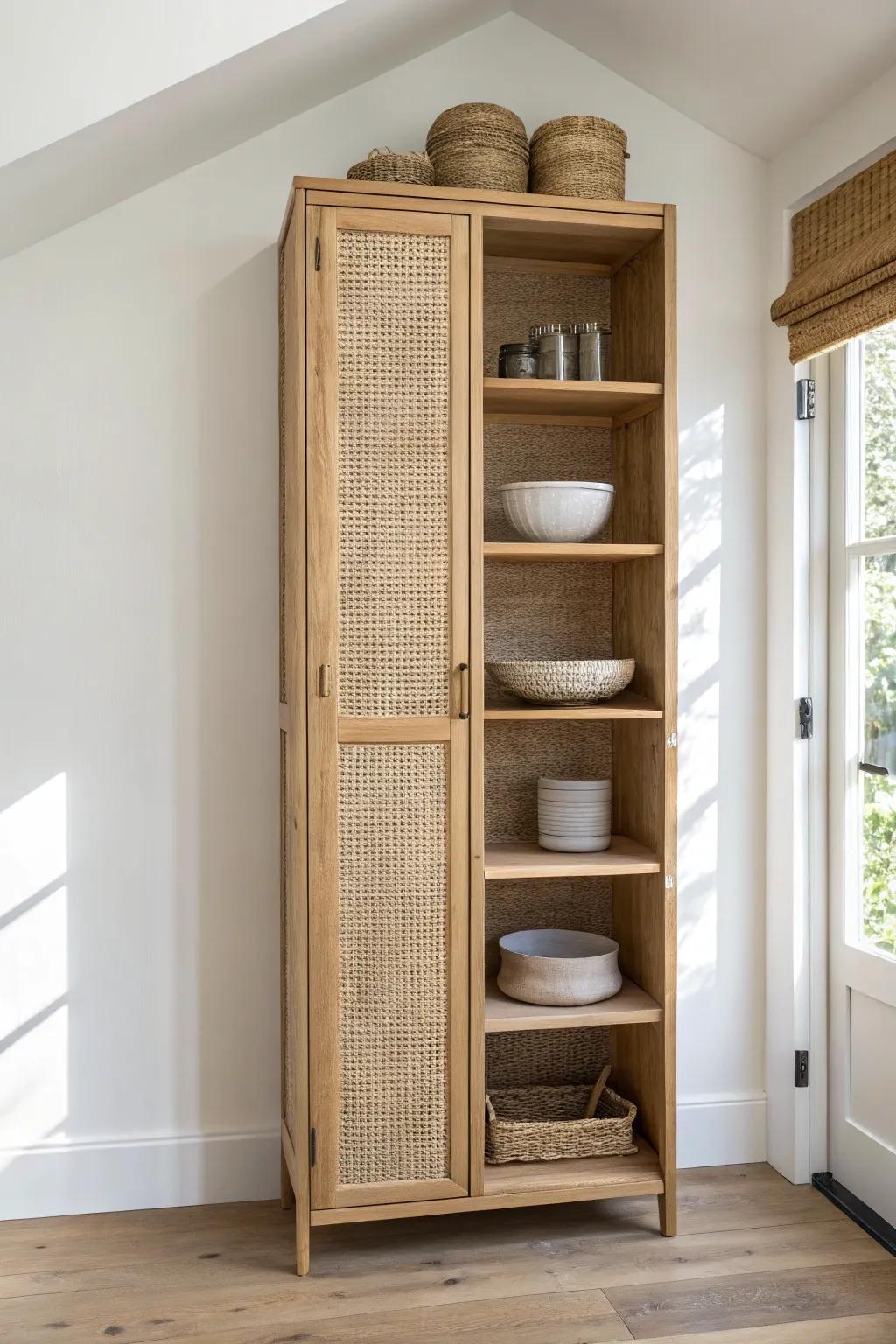 Go vertical: a tall pantry cabinet saves precious floor space and keeps an ADU feeling open.