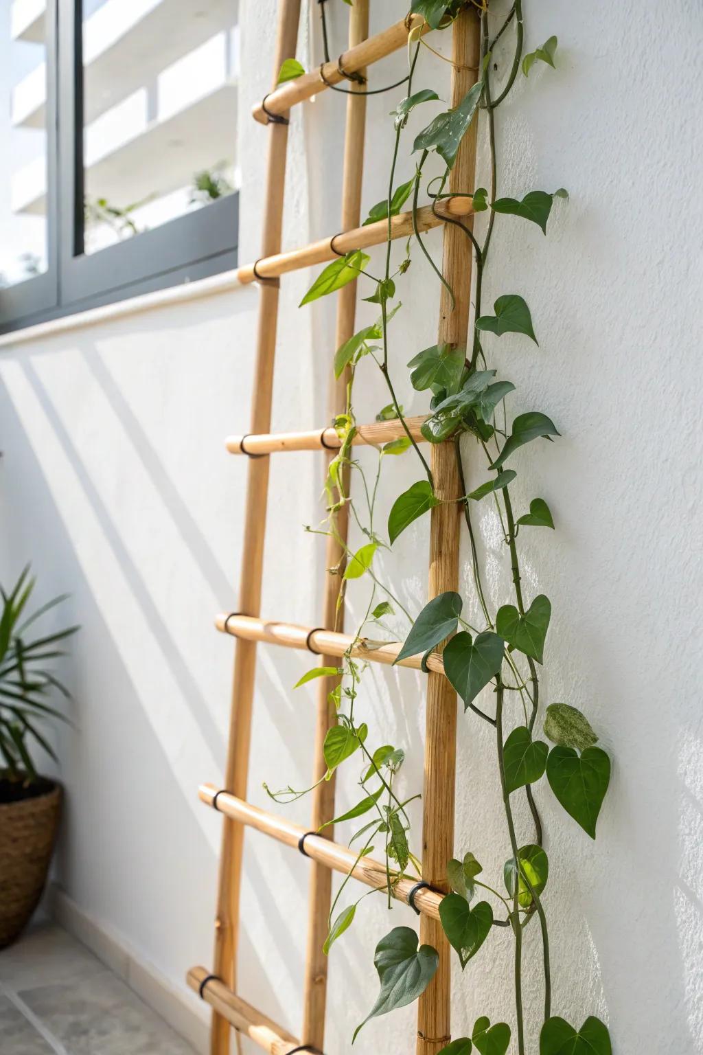 Slim trellis, big impact—let climbing vines turn a balcony wall into a lush vertical garden.