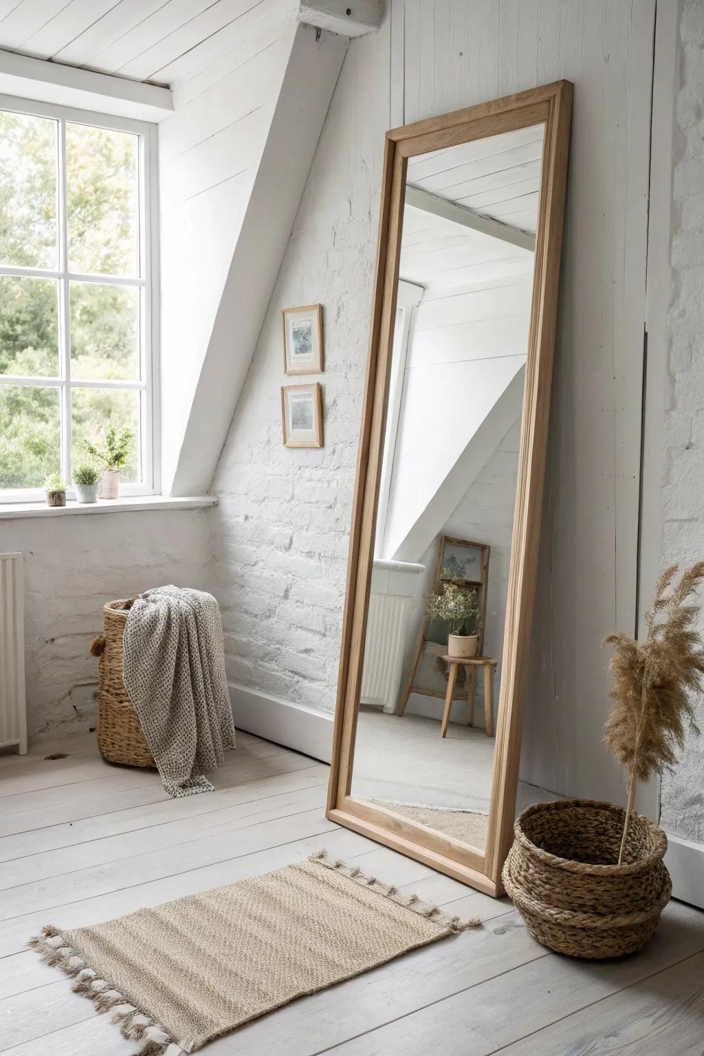 Lean a full-length mirror in that awkward corner to instantly brighten and expand a small room.