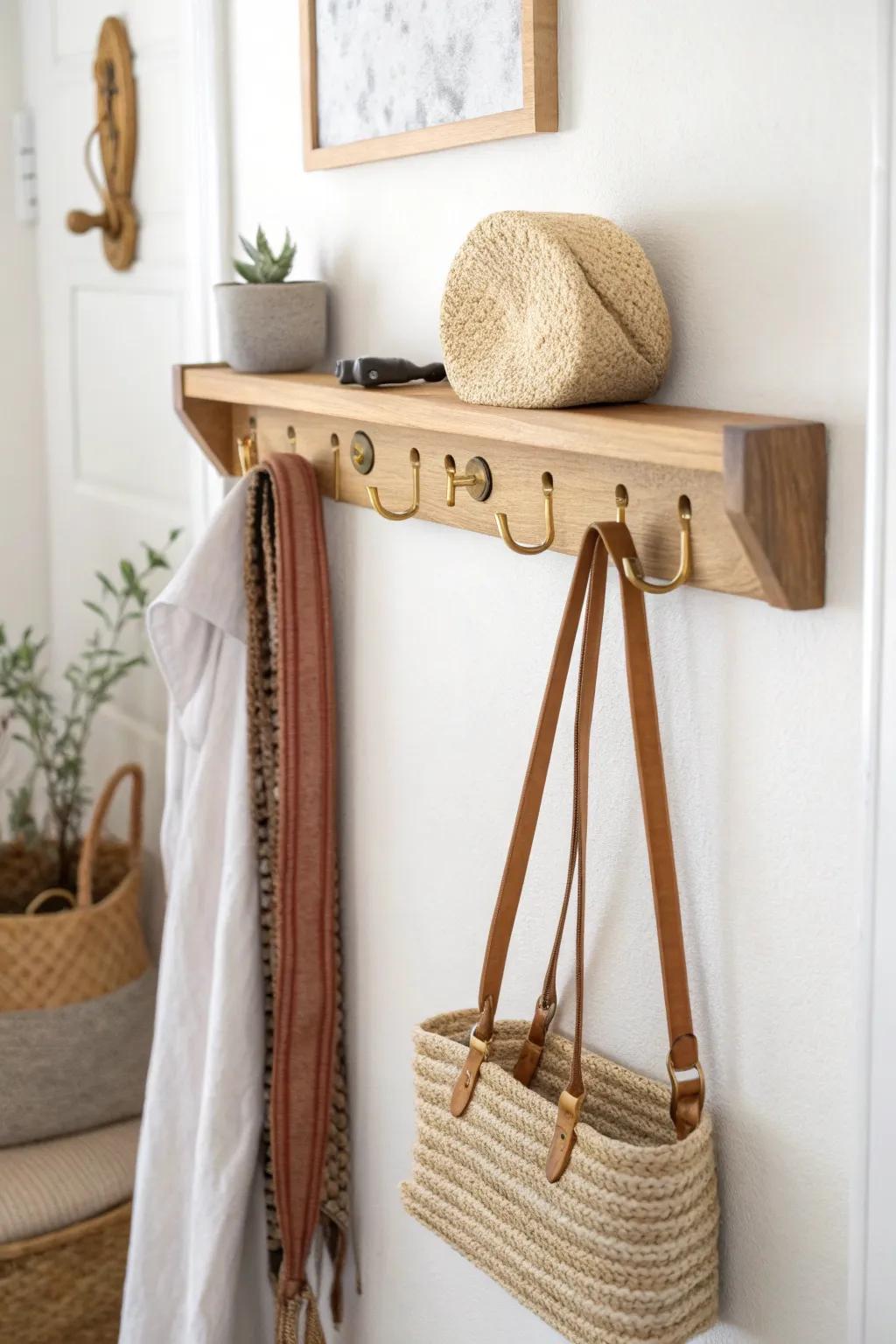 Wall-mounted storage keeps your bedroom gym calm—bands up high, floor space free and airy.