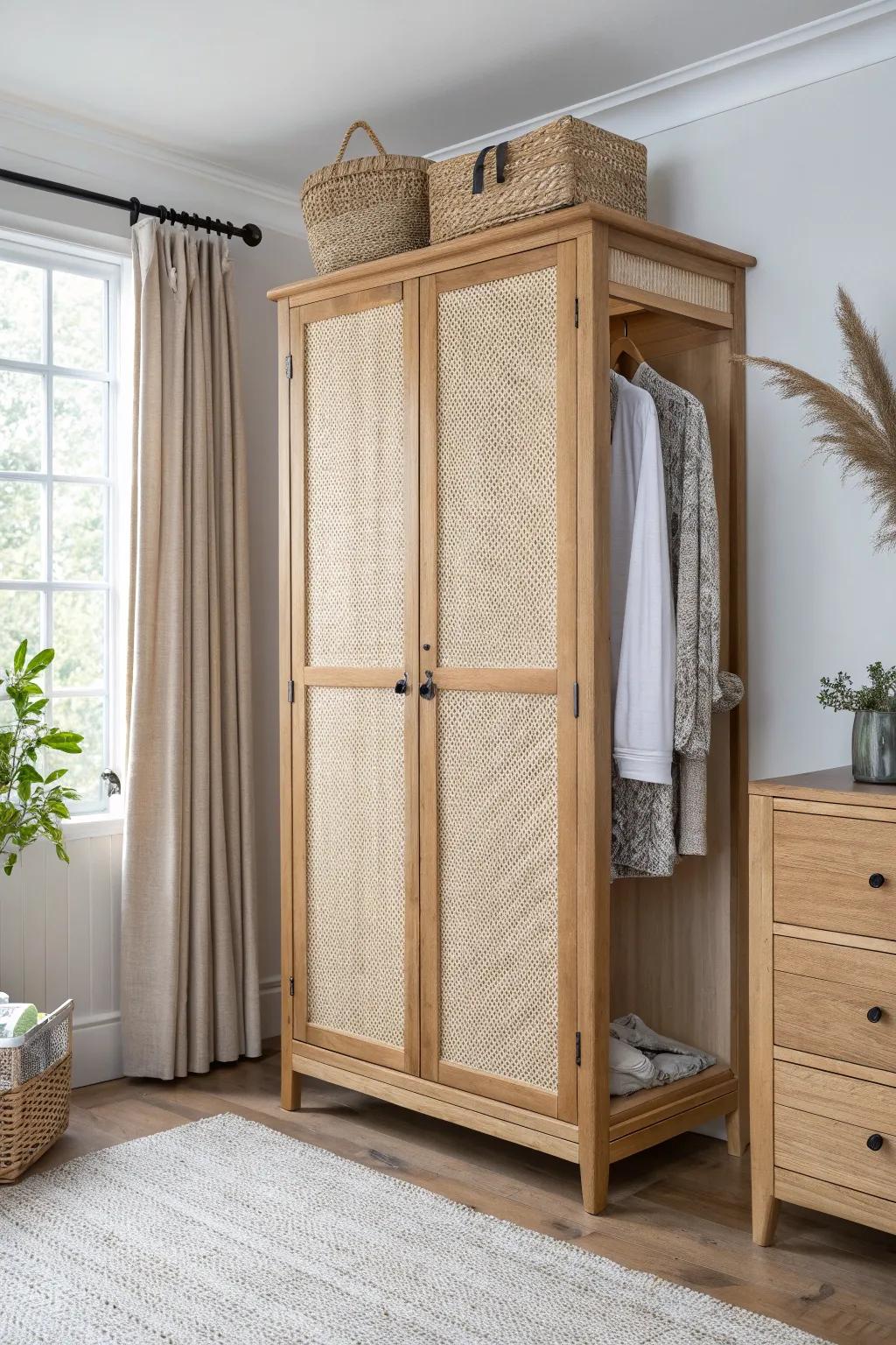 A corner wardrobe that turns an awkward dead zone into calm, crafted storage.