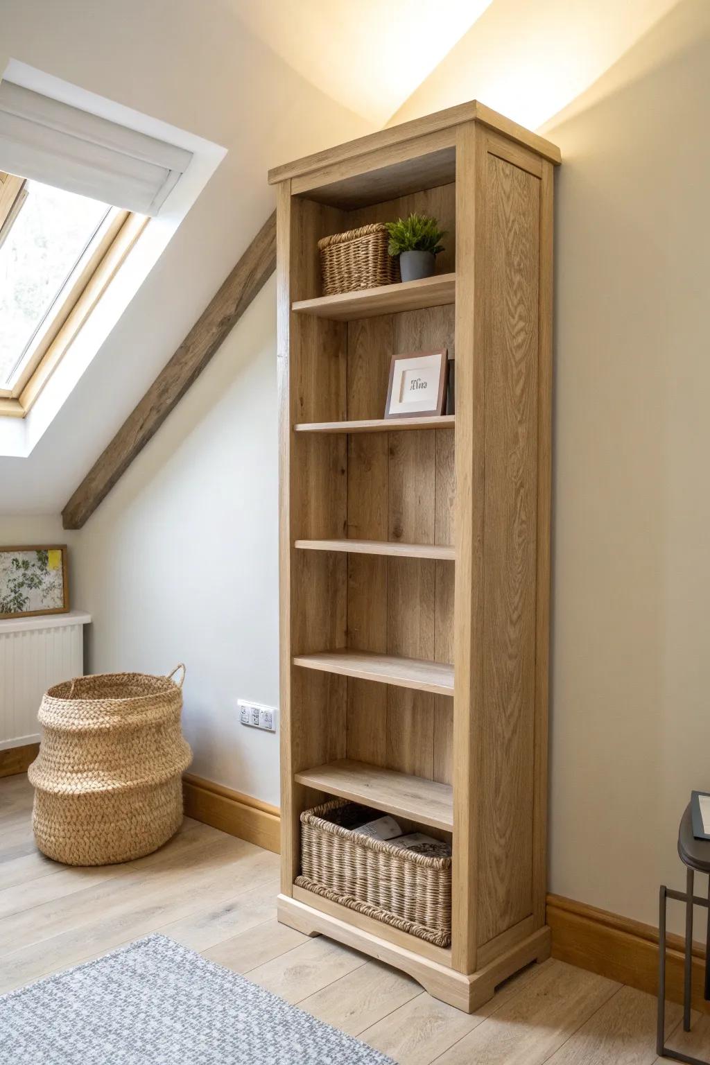 Top-of-bookcase uplighting bounces glow to the ceiling, making small rooms feel taller.