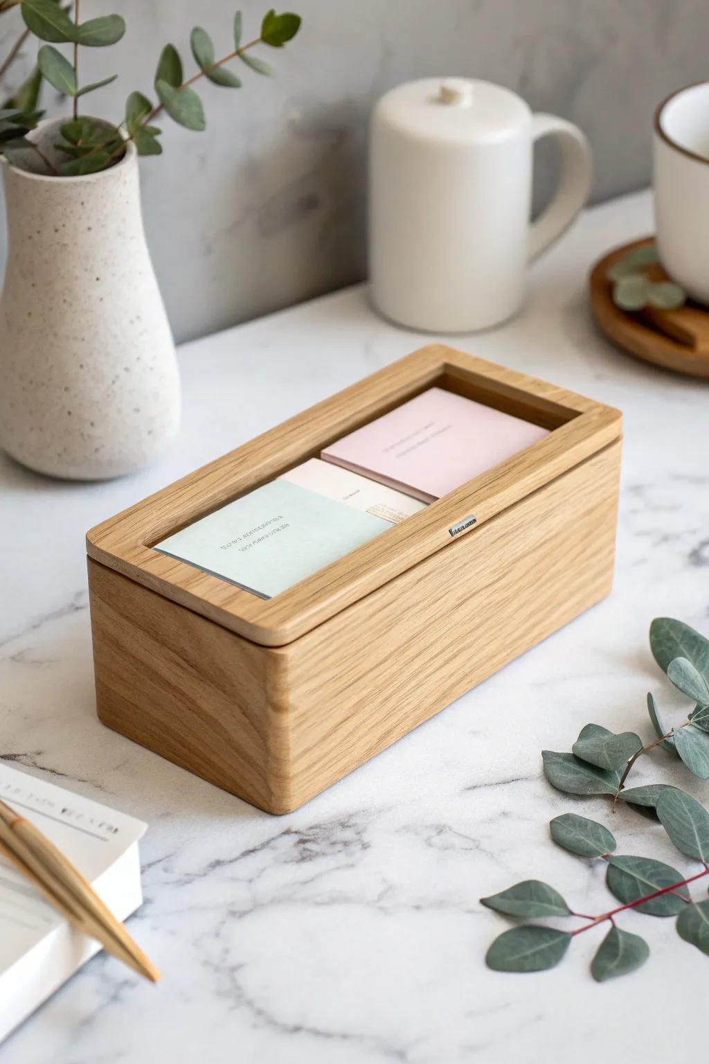 Keep your thoughts organized in style with this magnetic note holder box.