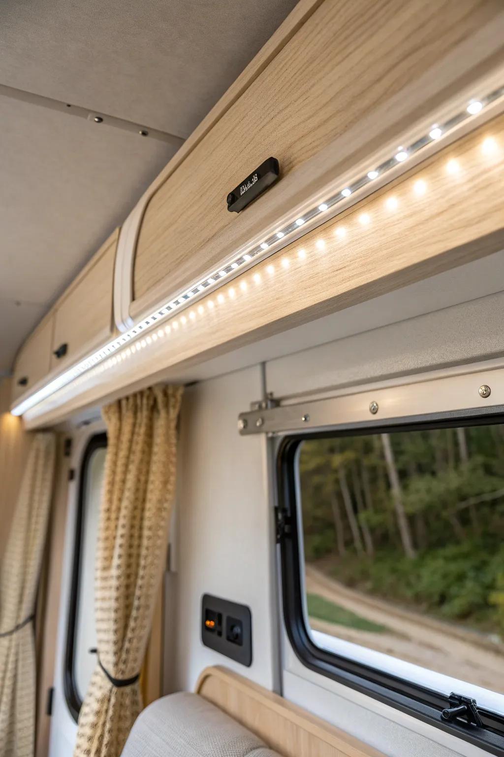 Warm LED strip lighting with a tailgate switch—soft glow that makes your shell feel cozy.