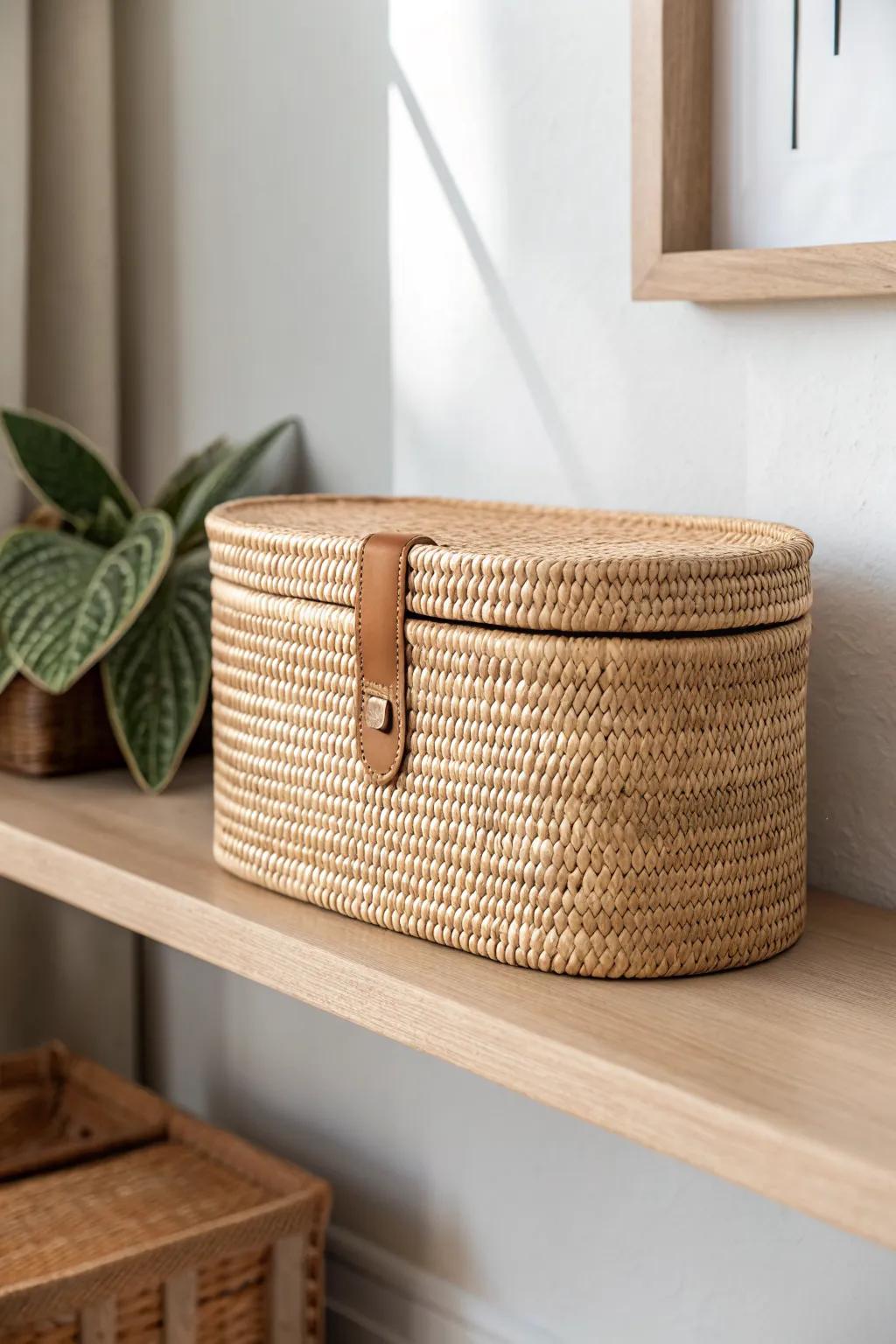 Closed storage keeps chaos out of sight—one pretty lidded box instantly calms a small room.