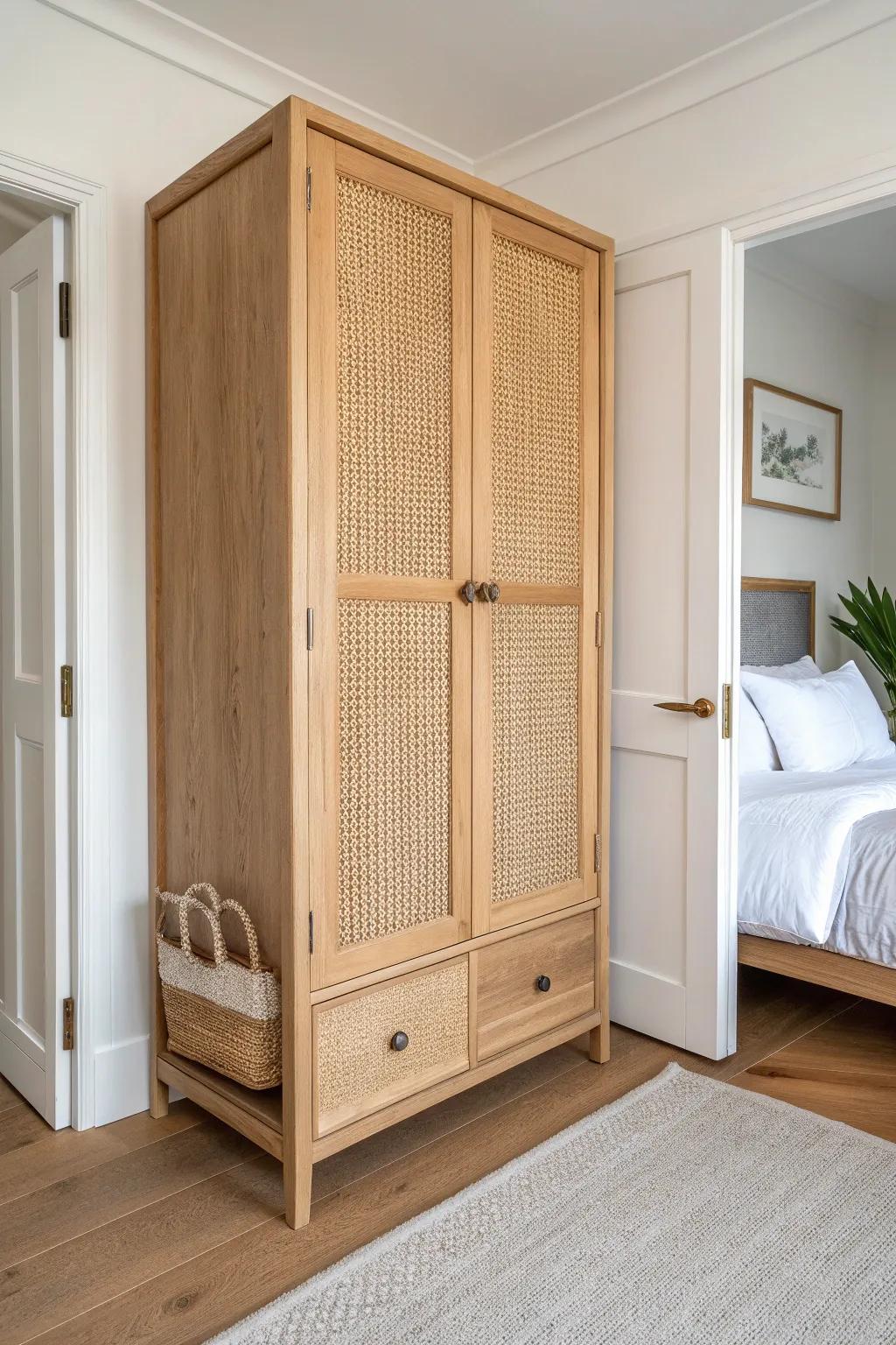 Space-saving sliding doors: a slim, handcrafted closet cabinet that opens without blocking the room.