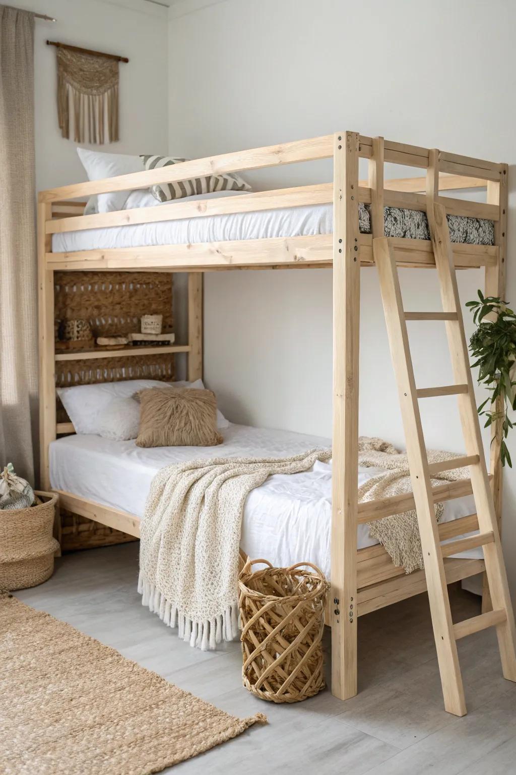 Mid-loft height: easy to climb, airy to look at, and perfect for hidden storage below.