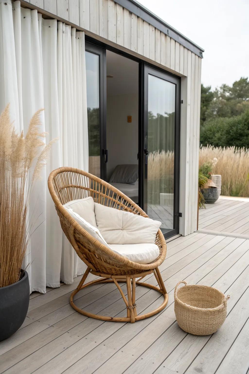 U-shaped container courtyard: one handwoven lounge chair anchors an effortless outdoor great room.