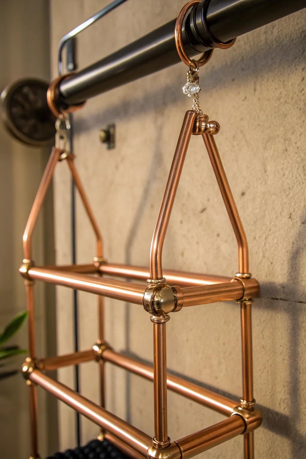 Elevate your space with the timeless elegance of copper pipe organizers.