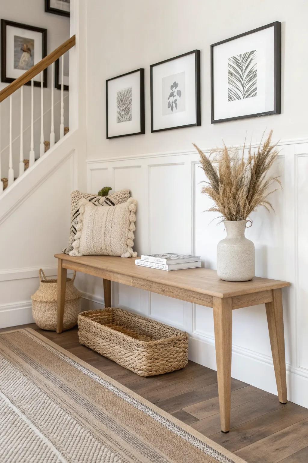Turn an unused corner into an entry landing zone with a slim console and airy gallery wall.